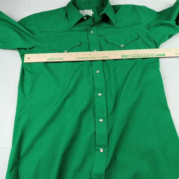 H bar C USA Made CALIFORNIA RANCHWEAR vintage GREEN white PEARL buttons 16.5/34 - Picture 14 of 16